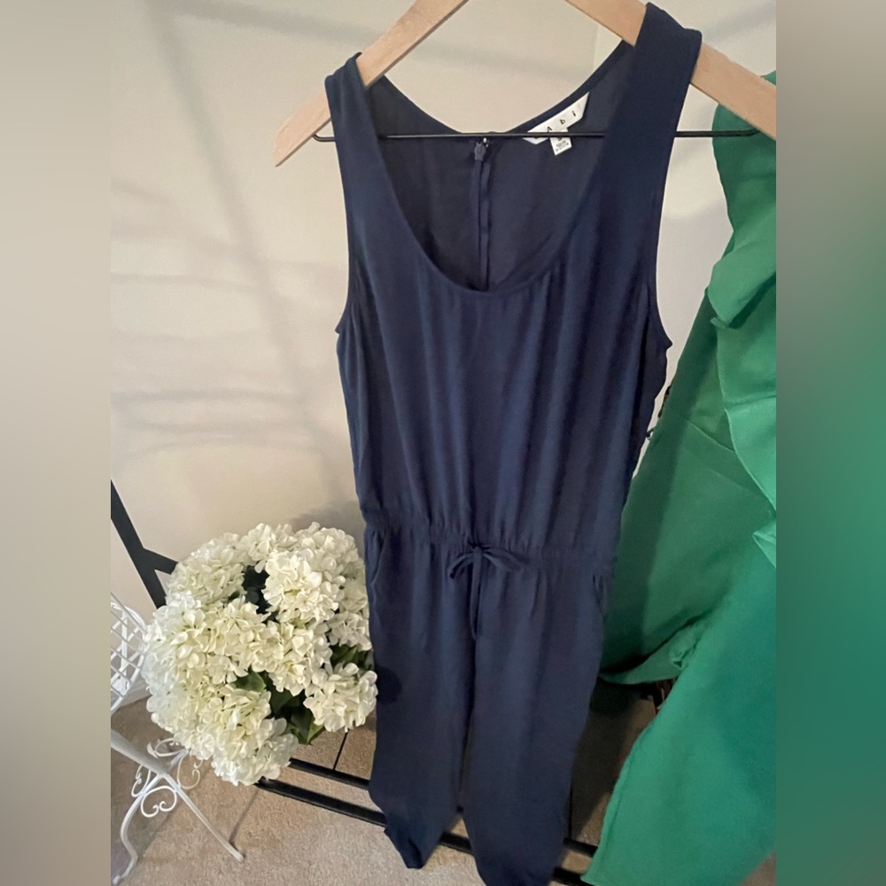 CAbi Blue Jumpsuit, Size Small, tie waist